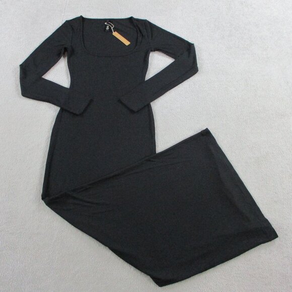 SKIMS Soft Lounge Long Sleeve Dress Womens Medium Onyx Black Stretch Slip NWT - Picture 2 of 7